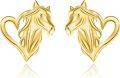 wholesale Gold 925 Sterling Silver Heart-Shaped Horse Studs for Women-0-0