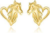 wholesale Gold 925 Sterling Silver Heart-Shaped Horse Studs for Women-Horse Stud Earrings - Gold