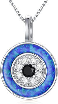 wholesale 925 Sterling Silver Blue Opal Evil Eye Pendant Necklace for Women Greek Protection s-G