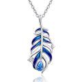 wholesale 925 Sterling Silver Blue Opal Feather Pendant Necklace - Native American Style Gemstone Jewelry for Women Gifts-0-0