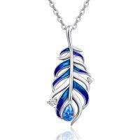 wholesale 925 Sterling Silver Blue Opal Feather Pendant Necklace - Native American Style Gemstone Jewelry for Women Gifts-Lady