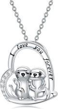 wholesale 925 Sterling Silver Heart-Shaped Love You Forever Otters Pendant Necklace Gift for Women and Girls-0-0