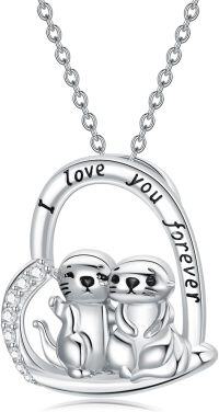 wholesale 925 Sterling Silver Heart-Shaped Love You Forever Otters Pendant Necklace Gift for Women and Girls-C-Otter