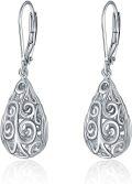 wholesale 925 Sterling Silver Swirl Teardrop Drop Earrings with Leverback Hooks for Women Girls  4cm Long-0-0