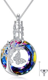 wholesale TOUPOP Tree Of Life Urn Necklace For Ashes Sterling Silver Butterfly Cremation Jewelry For Ashes Round Crystal Memorial Pendant Jewelry For Women Friends Mom (tree Of Life & Butterfly) -undefined