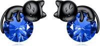 wholesale 925 Sterling Silver Black Cat Stud Earrings with Birthstone-B-September Birthstone Stud