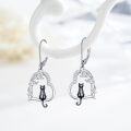 wholesale 925 Sterling Silver Black Cat Moon Drop Earrings for Women Girls Gifts Jewelry Accessories-0-5
