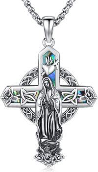 wholesale 925 Sterling Silver Virgin Mary Cross Necklace with Abalone Shell and Celtic Knots - Religious Jewelry for Women & Men -Virgin Mary