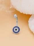 wholesale  925 Sterling Silver Cubic Zirconia Evil Eye Heart Belly Button Ring 14G 12mm-0-2