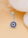 wholesale  925 Sterling Silver Cubic Zirconia Evil Eye Heart Belly Button Ring 14G 12mm-0-2