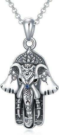 wholesale 925 Sterling Silver Elephant Hand Pendant Necklace for Women Men Protection Lucky Charm s-Hamsa Elephant Necklace