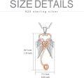 wholesale 925 Sterling Silver Heart Shaped Angel Wing RN Pendant Necklace with Rose Gold Accents and Chain-0-4