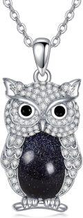 wholesale  Sterling Silver Lapis Turquoise Malachite Larimar Opal Owl Necklace Gift -0-25