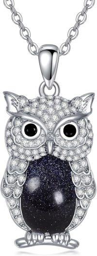 wholesale  Sterling Silver Lapis Turquoise Malachite Larimar Opal Owl Necklace Gift -Blue Sandstone