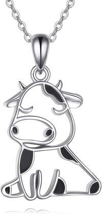 wholesale 925 Sterling Silver Enamel Black and White Highland Cow Charm Pendant Necklace for Women-01-cow Necklace
