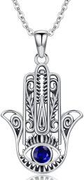wholesale 925 Sterling Silver Evil Eye Hamsa Hand Pendant Necklace with Blue Crystal for Women-0-0