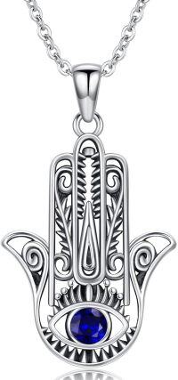 wholesale 925 Sterling Silver Evil Eye Hamsa Hand Pendant Necklace with Blue Crystal for Women-Hamsa