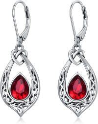 wholesale Sterling Silver 8 6mm Simulated Birthstone Celtic Knot Dangle Earrings-Red