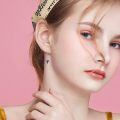 wholesale 925 Sterling Silver Pink Heart Angel Wing Threader Drop Earrings with Black CZ Accents and White Cubic Zirconia Stones-0-3
