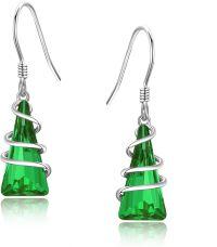 wholesale 925 Sterling Silver Green Crystal Christmas Tree Shape Dangle Earrings for Women-Green