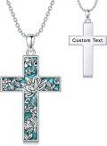 wholesale  Sterling Silver Turquoise Cross Necklace with Birth Flower Pendant -0-18