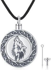 wholesale 925 Sterling Silver Round Wolf Head Cremation Urn Keepsake Jewelry Ashes Holder Memorial Funnel Set for Men/Women-B-Wolf Urn