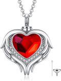 wholesale 925 Sterling Silver Red Crystal Angel Wings Heart Keepsake Pendant Necklace with Funnel and Fill Tool-0-0