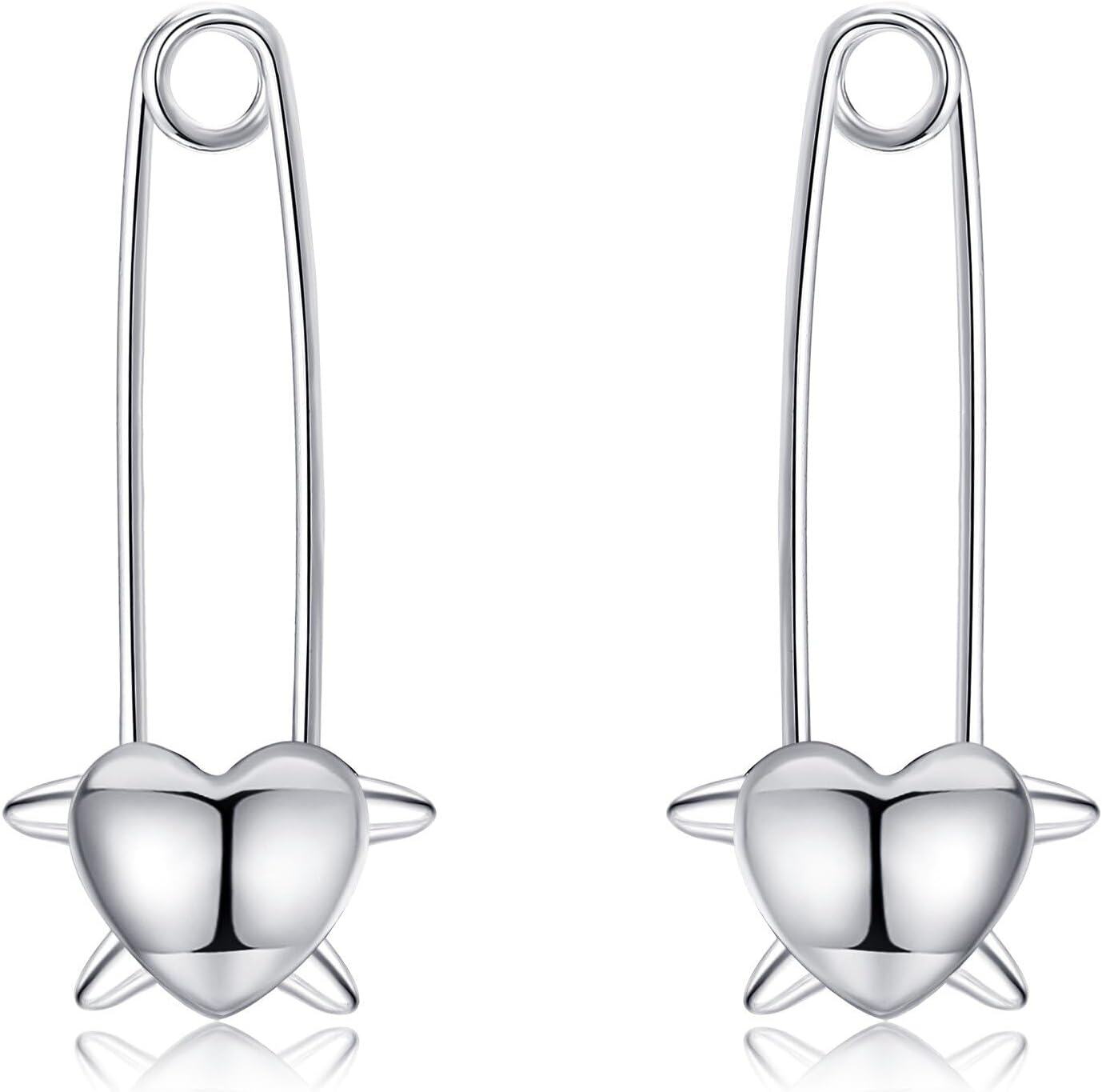 Sterling Silver Gothic Rib Moth Viking Skull Rose Safety Pin Sword Dangle Earrings-Safety Pin