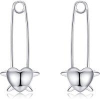 wholesale 925 Sterling Silver Heart Safety Pin Stud Earrings-Safety Pin