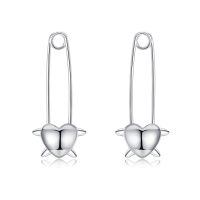 wholesale 925 Sterling Silver Heart Safety Pin Stud Earrings-Safety Pin
