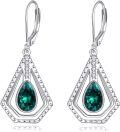 wholesale 925 Sterling Silver Teardrop Green Crystal Drop Leverback Earrings for Women Valentines Day Gifts-0-0