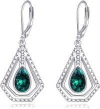 wholesale 925 Sterling Silver Teardrop Green Crystal Drop Leverback Earrings for Women Valentines Day Gifts-Emerald C