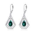 wholesale 925 Sterling Silver Teardrop Green Crystal Drop Leverback Earrings for Women Valentines Day Gifts-0-0