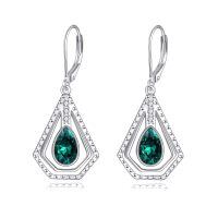 wholesale 925 Sterling Silver Teardrop Green Crystal Drop Leverback Earrings for Women Valentines Day Gifts-Emerald C