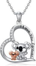 wholesale 925 Sterling Silver Koala Heart Pendant Necklace with Cubic Zirconia Gift Boxed Jewelry for Mom Wife Girlfriend Daughter Birthday Mothers Day Anniversary Valentine's Day Present Ideas-0-0