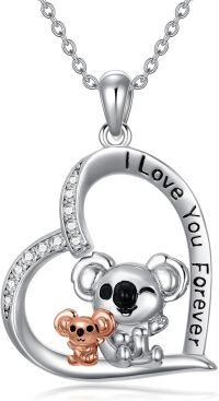 wholesale 925 Sterling Silver Koala Heart Pendant Necklace with Cubic Zirconia Gift Boxed Jewelry for Mom Wife Girlfriend Daughter Birthday Mothers Day Anniversary Valentine's Day Present Ideas-B-Koala