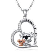 wholesale 925 Sterling Silver Koala Heart Pendant Necklace I Love You Forever Zircon Enamel Rose Gold-B-Koala