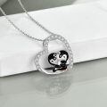 wholesale 925 Sterling Silver Enamelled Pendants For Women Heart Shaped Pendant With Two Cute Penguins-0-4