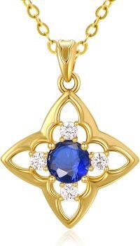wholesale 18K Gold Plated 925 Sterling Silver Natural Birthstone Four Leaf Clover Pendant Necklace for Women-09 Sep - Sapphire