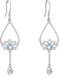 wholesale 925 Sterling Silver Teardrop Abalone Lotus Drop Earrings Yoga Jewelry-Moonstone Lotus Earrings