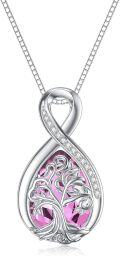 wholesale 925 Sterling Silver Birthstone Valentine s Day Tree of Life Teardrop Necklace-0-35