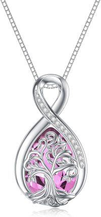 wholesale 925 Sterling Silver Birthstone Valentine s Day Tree of Life Teardrop Necklace-10 October Birthstone