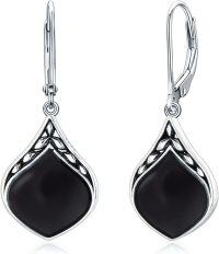 wholesale Sterling Silver Natural Gemstone Vintage Irish Celtic Teardrop Dangle Earrings-Black Onyx