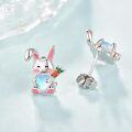 wholesale 925 Sterling Silver Opal Bunny Heart Carrot Stud Earrings for Girls and Women Gift Ideas-0-1