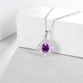 wholesale 925 Sterling Silver Purple Crystal Geometric Pendant Necklace with Chain-0-2
