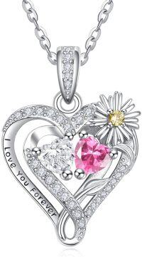 wholesale  Sterling Silver Daisy Heart Birthstone Necklace for Women -04-10-Apr-Oct