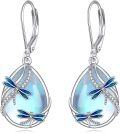 wholesale 925 Sterling Silver Blue Moonstone Dragonfly Drop Earrings for Women-0-0