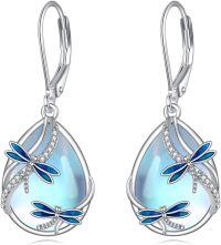 wholesale 925 Sterling Silver Blue Moonstone Dragonfly Drop Earrings for Women-Dragonfly Earrings