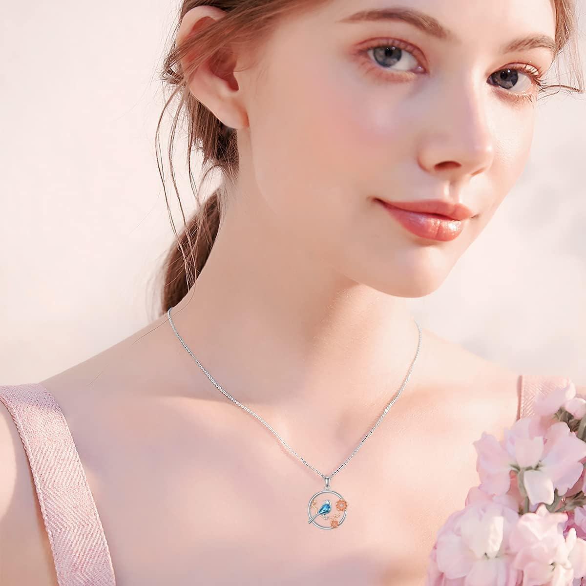 Sterling Silver Stone Bird Necklace Pendant Gift for Women Sister Mom Friend-0-3