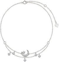 wholesale 925 Sterling Silver Plated Crescent & Stars Charm Ankle Anklet with CZ Stones - Beach Foot s for Women-White Gold